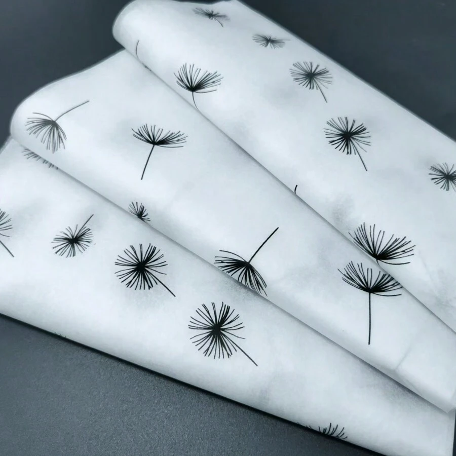 Papel de seda para envolver regalos con diseño de diente de león negro, adecuado para envolver regalos, ramos de flores, prendas de vestir, manualidades, DIY, bolsas de empaque, cumpleaños, bodas y cualquier otra ocasión, incluyendo el Día de San Valentín