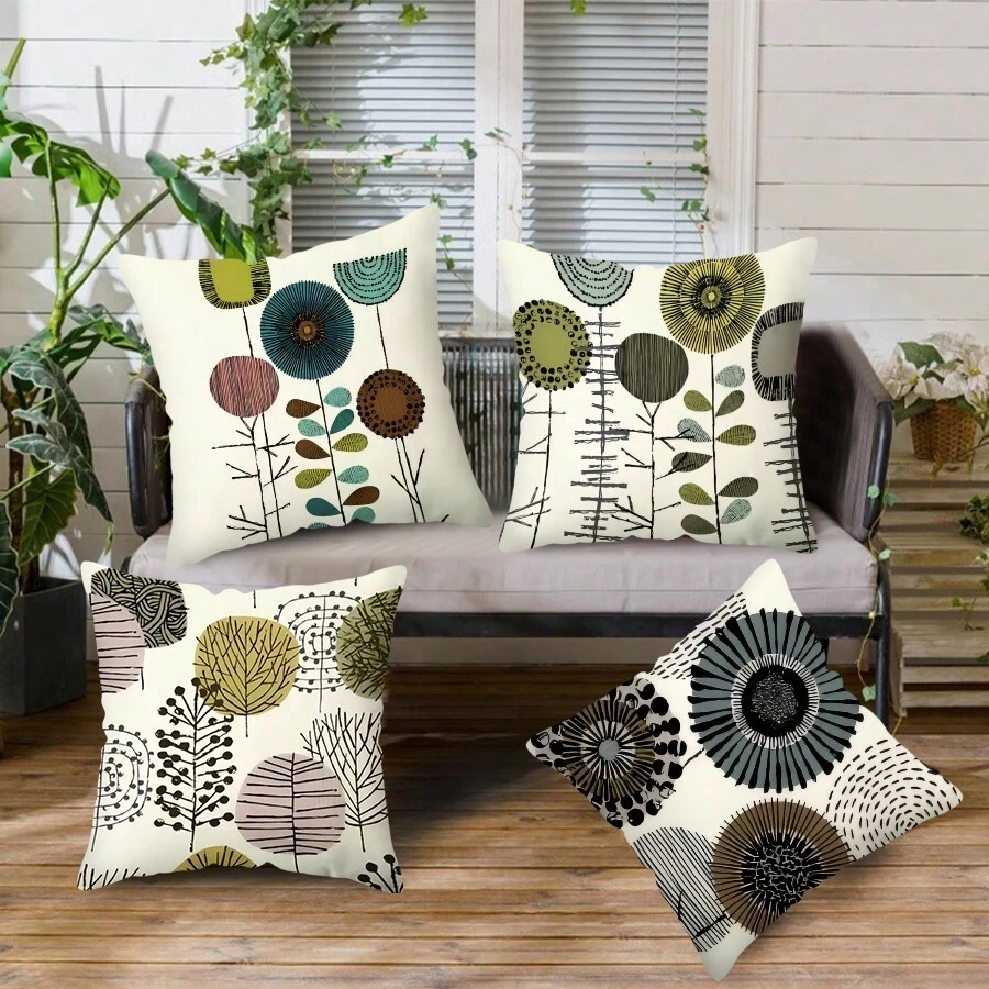 MEMNUN 1 pieza Funda de cojín con diseño de flor abstracta - Funda de almohada decorativa con estampado digital geométrico nórdico simple de colección floral bohemia, 45x45cm sin relleno, funda de almohada para sofá, decoración escolar, regreso a clases, decoración de dormitorio