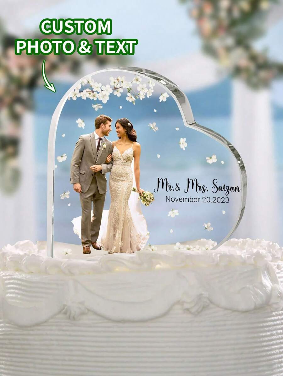 1pc Customized Heart-Shaped Acrylic Plaque With Couple Photo, Personalized Love Logo, Featuring Customized Photo And Couple Name, Suitable For Valentine's Day, Wedding, And Anniversary Gifts.