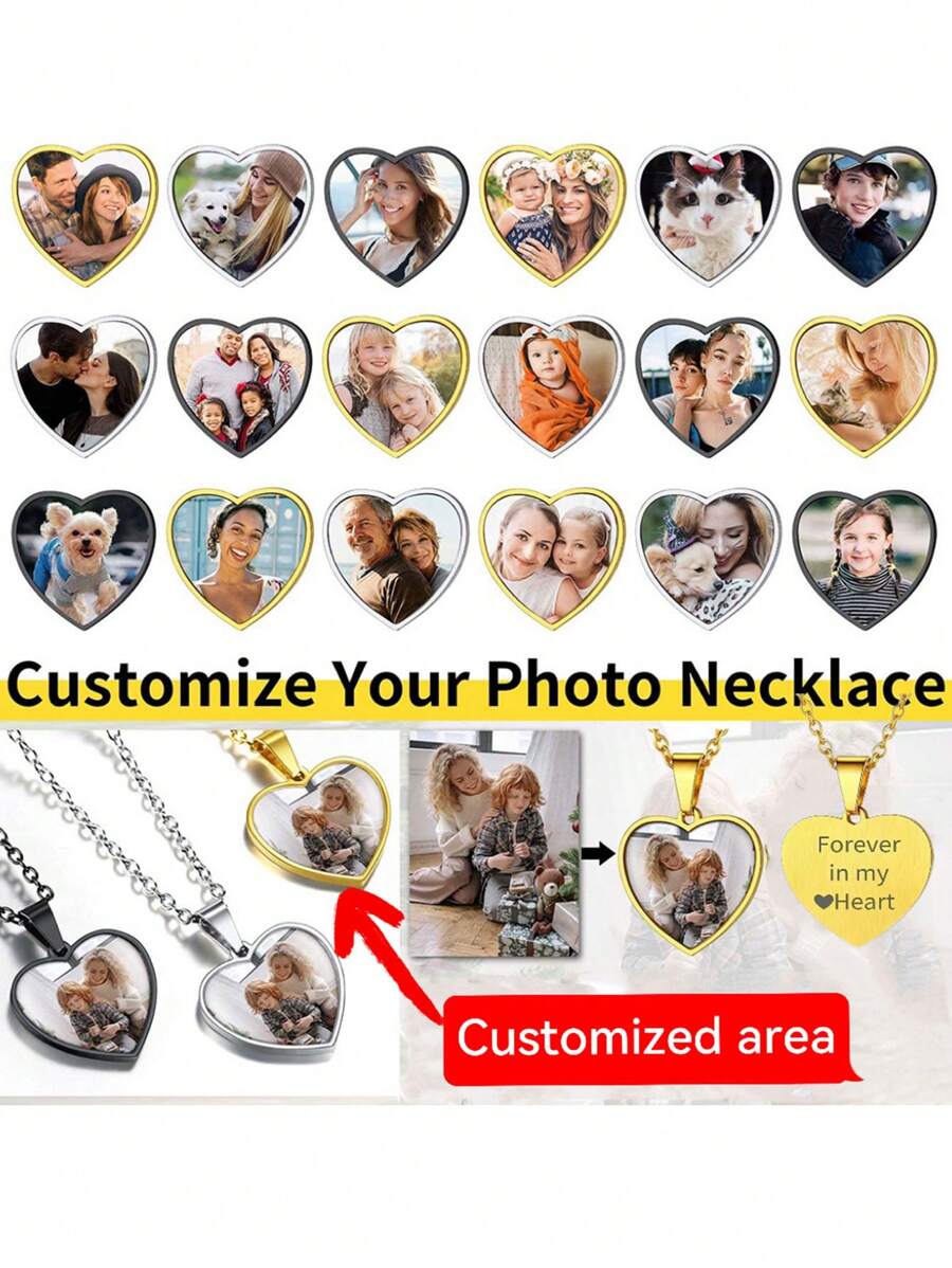 1 st. Aangepaste foto hart hanger ketting 18K verguld, elegante en eenvoudige roestvrijstalen gepersonaliseerde foto ketting, ideaal cadeau voor meisjes bruiloft, verjaardag, Valentijnsdag - Geschikt voor alle seizoenen