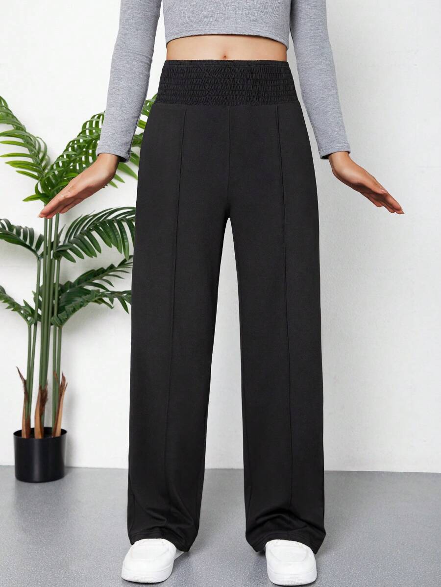 Teen Girls Elastic Waist Wide Leg Yoga Pants With Pockets (AZ223)