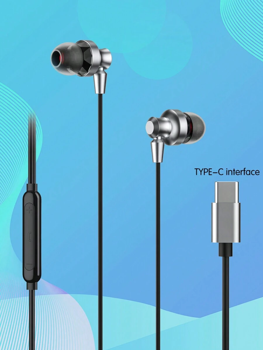 Wired In-Ear Metal Tuning Full Compatible Earphones With Digital Decoding Chip, Type-C Interface, Compatible With Apple/Android Systems, Applicable For Indoor And Outdoor Scenarios