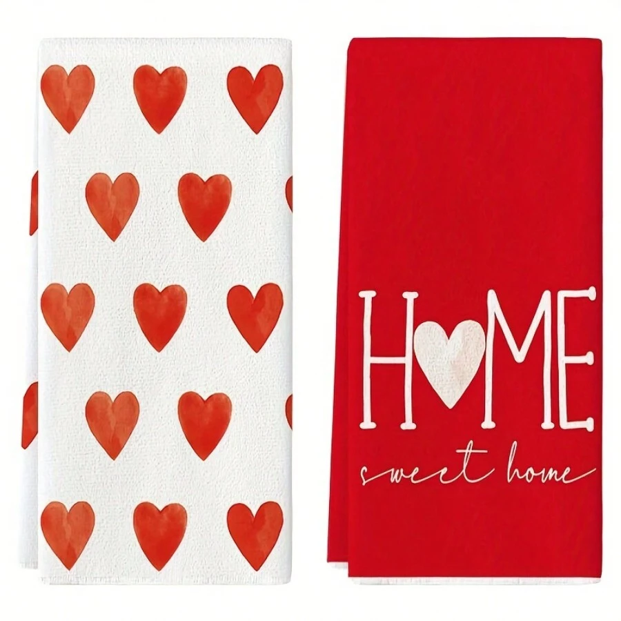 Torchon de cuisine de 16x24 pouces avec motif en forme de cœur - super doux, absorbant - torchons en tissu lavables en machine avec design de cœur de Saint-Valentin pour la décoration de la maison, les cadeaux de fête, la décoration de mariage (rouge, rose, noir)