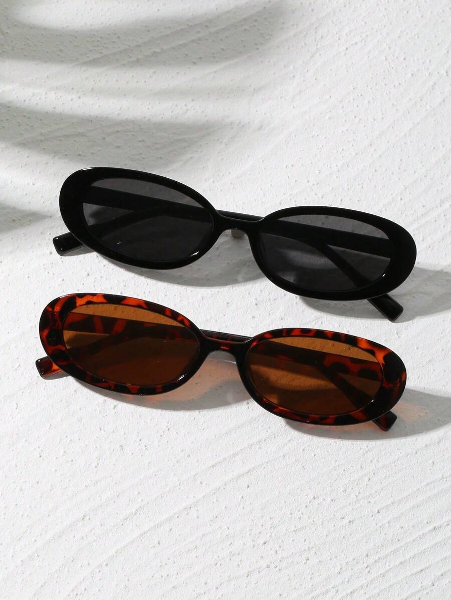 2pcs Vintage Small Frame Oval Shaped Plastic Sunglasses, Unisex Fashion Classic Style, Outdoor Travel Beach Holiday UV Protection Fashionable Shade Elegant Outfit Family Outings Travel Vacation Holiday For Summer Beach Vacation,Outdoor,Travel