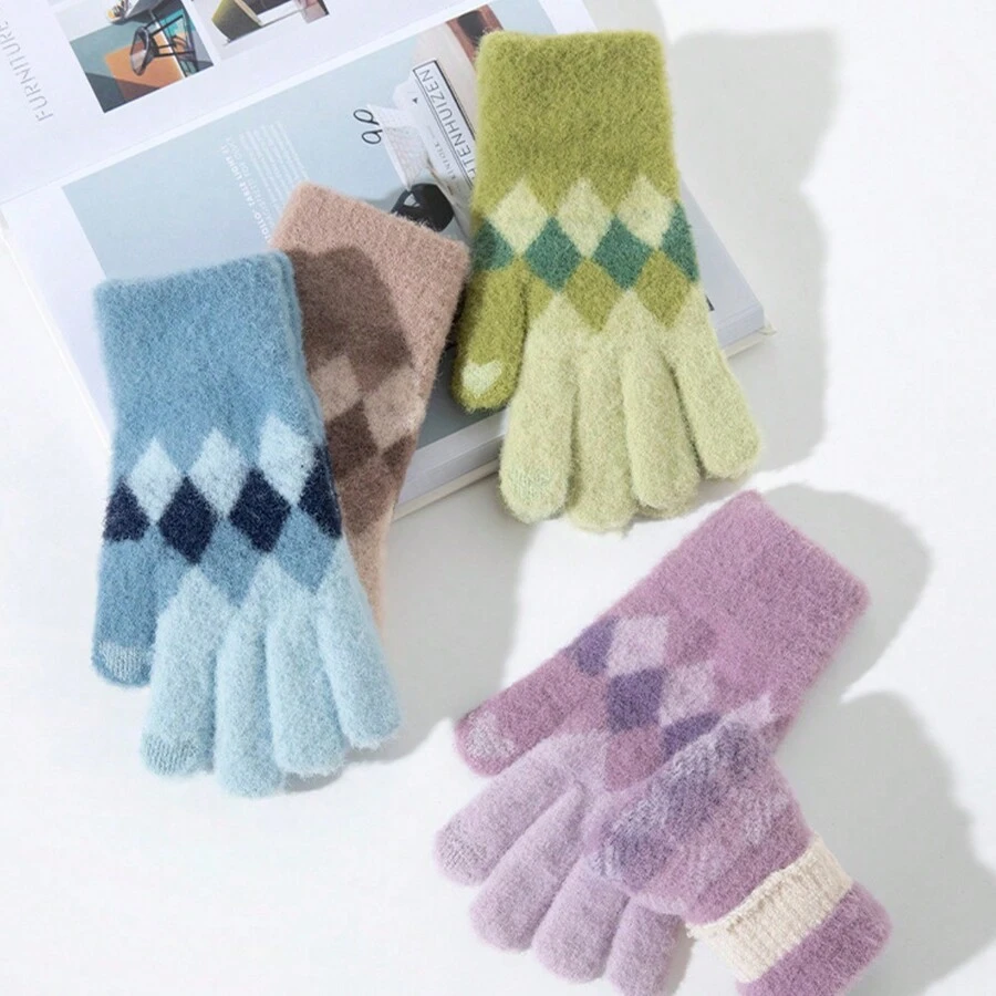 1 Paar flauschige Winter Handschuhe für Frauen, Outdoor Radfahren Sport Ski warme dicke gestrickte Touchscreen Handschuhe, geeignet als Geschenk für Freunde und Familie