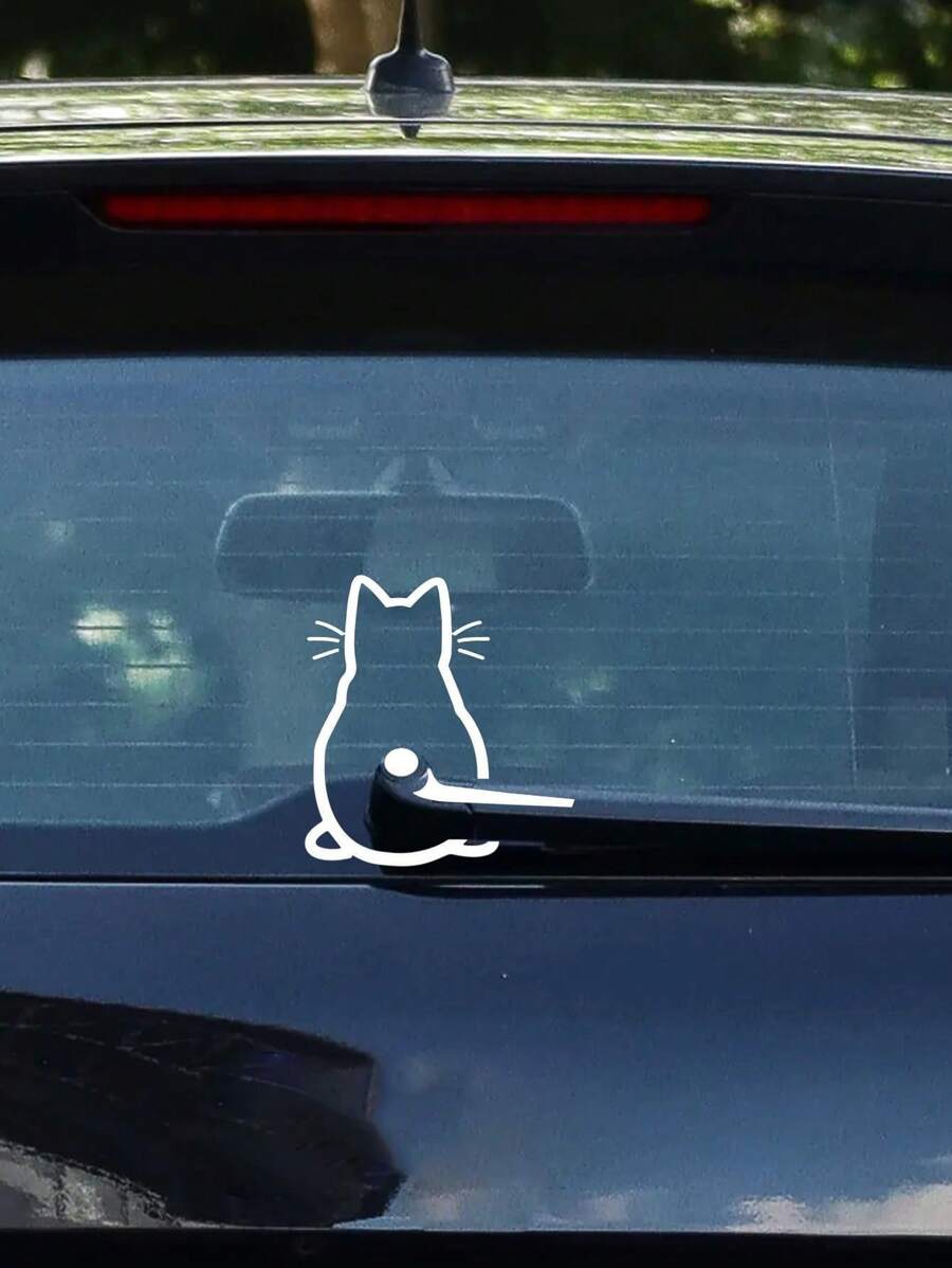 1pc Cute White Kitten Sticker Pattern For Car Rear Windscreen Wiper Bus School Bus Sticker, Add Some Fun To Your Car!11.61*7.59inch