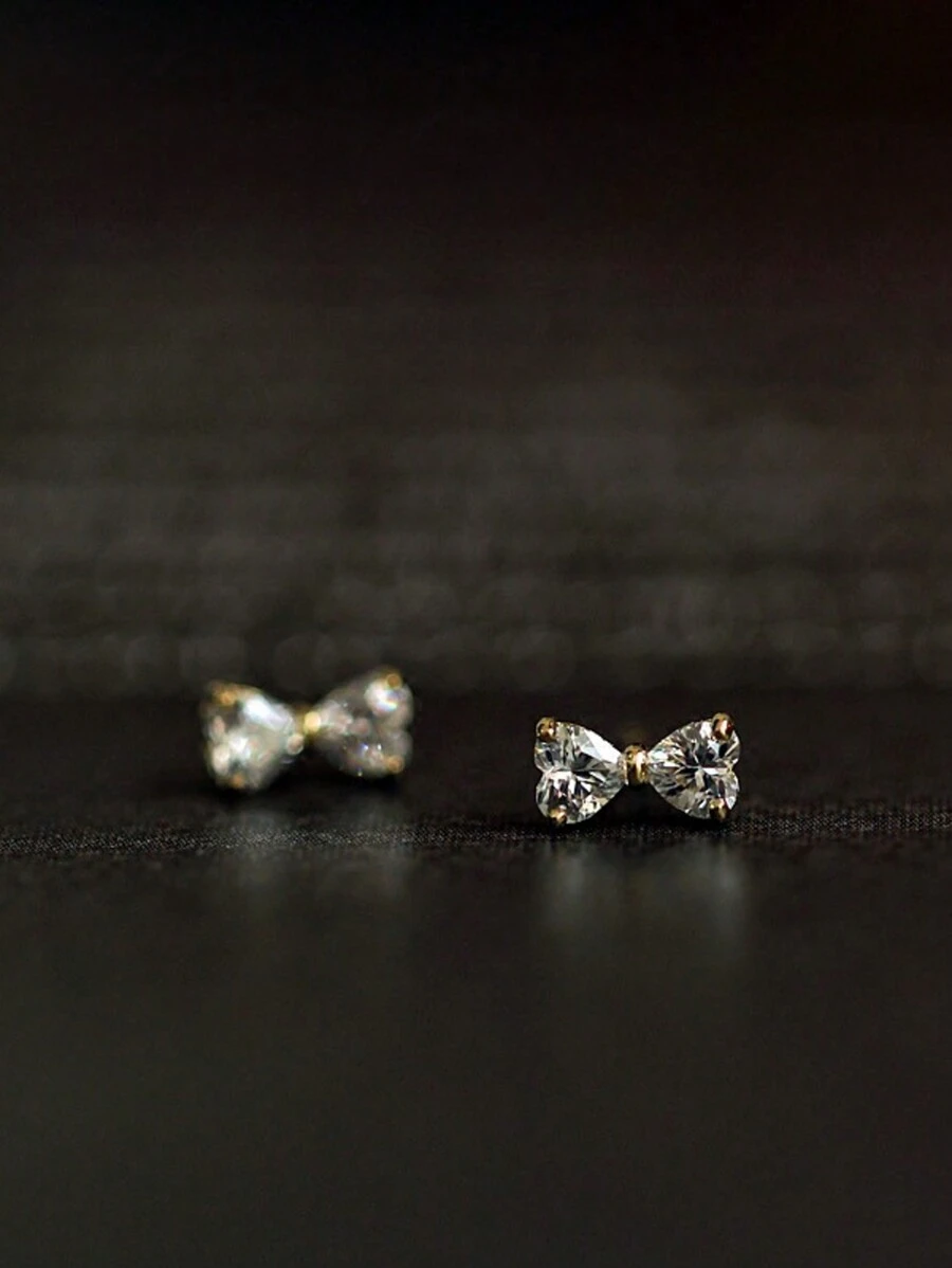 1 Pair S925 Sterling Silver Cubic Zirconia Bowknot Stud Earrings, Versatile Jewelry Accessories, Gifts For Girlfriends & Best Friends
