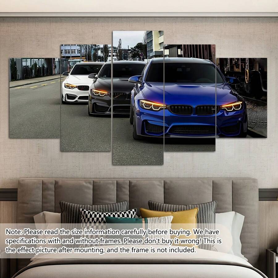 5 peças/conjunto de pôster em tela com moldura de madeira, arte moderna, pôster em tela de três carros de luxo, presente ideal para quarto, sala de estar, corredor, arte de parede, decoração de parede, decoração de inverno, decoração de parede, pôsteres de decoração de quarto, arte de parede, coisas de decoração de quarto (emolduradas)