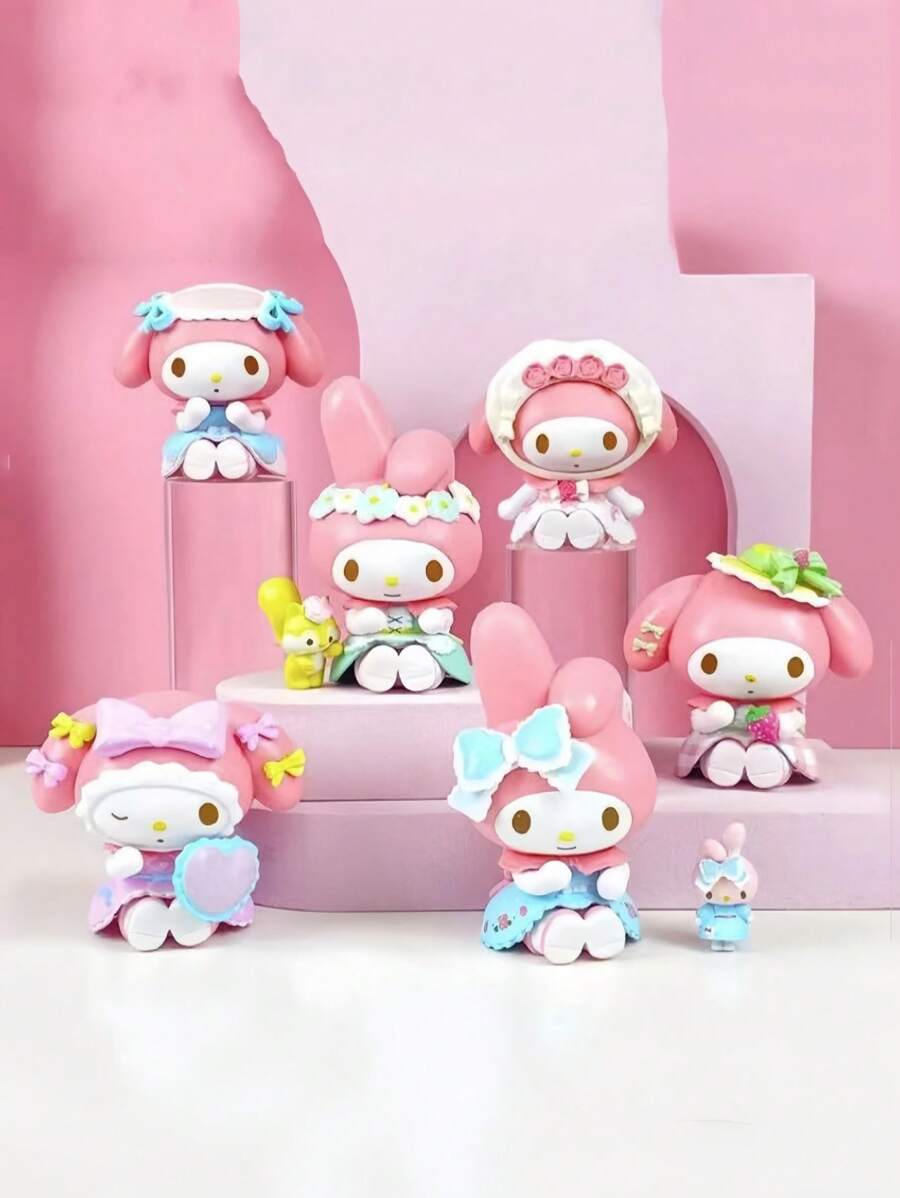 Sanrio 6pcs/Set Sanrio 7cm Figurine My Melody Maid Outfit Anime Statue, Car Decoration, Decoration Gift Ornament Birthday Gifts Graduation