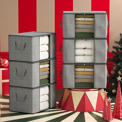 6 Piece 90L Storage Bag Large Storage Box With Lid Reinforced Handles Not Easy To Tear, For Clothing Duvet Covers Pillow Storage Boxes, Moving Boxes With Window Foldable