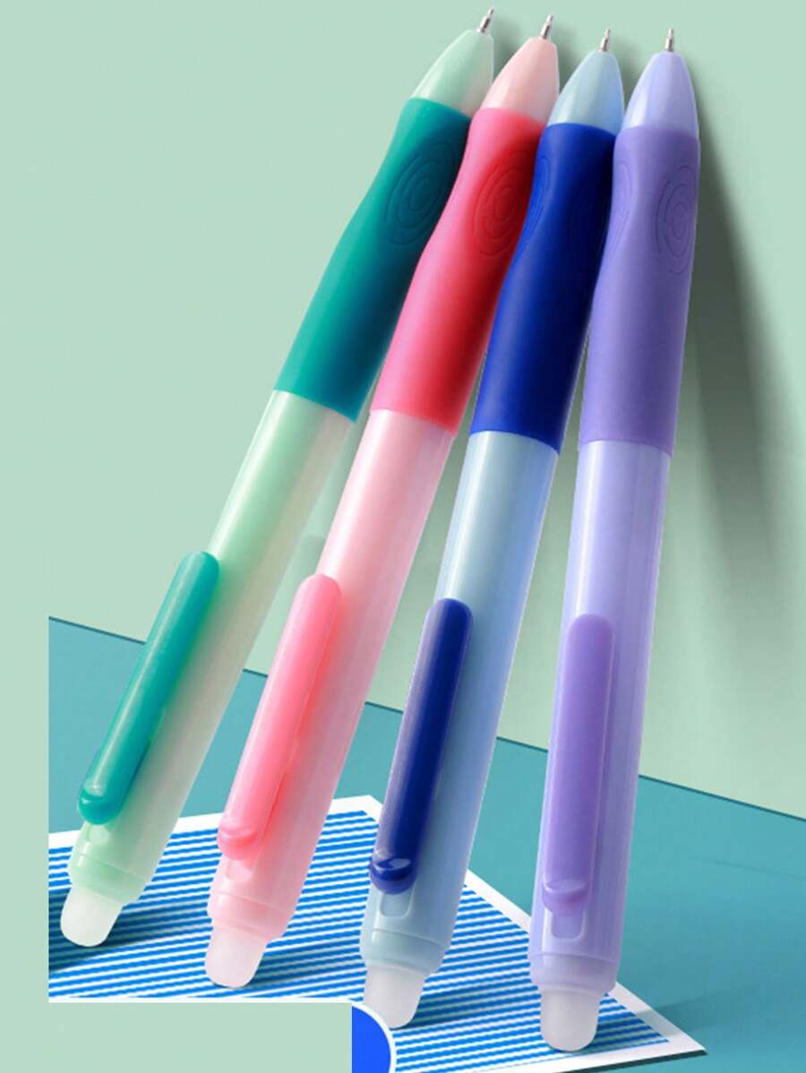 2pcs Random Colors Erasable Gel Pens, Black Ink, Heat Erasable, High-Quality Oil-Based Ink, Smooth Writing, No Blob, Erase Easily With Built-In Eraser For Convenient Correction, Helps Develop Proper Grip Back To School