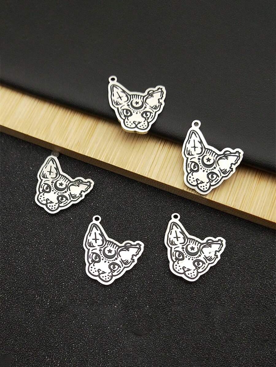 5PCS Witch Cat Crescent Moon Star Charm Enamel Stainless Steel Pendant DIY Necklace Earrings Bangle Jewelry Making