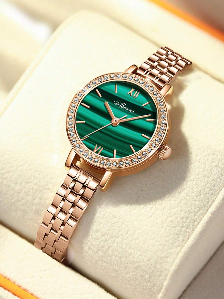 ABORNI 1pc Relógio de quartzo feminino da moda com mostrador pequeno, detalhes em strass, design minimalista, à prova d'água