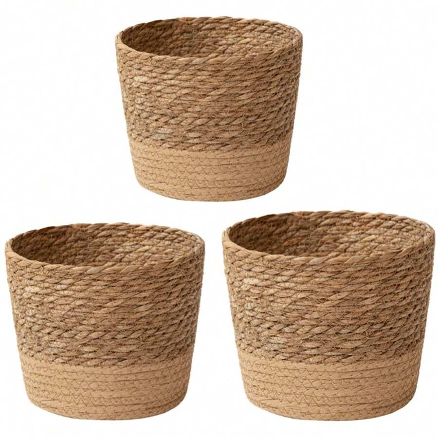 Natural Seagrass Woven Planter Basket, With Waterproof Layer Inside, Rattan Woven Plant Green Pot, Home Decor Flower Pot, Storage Basket Gifts Birthday Graduation