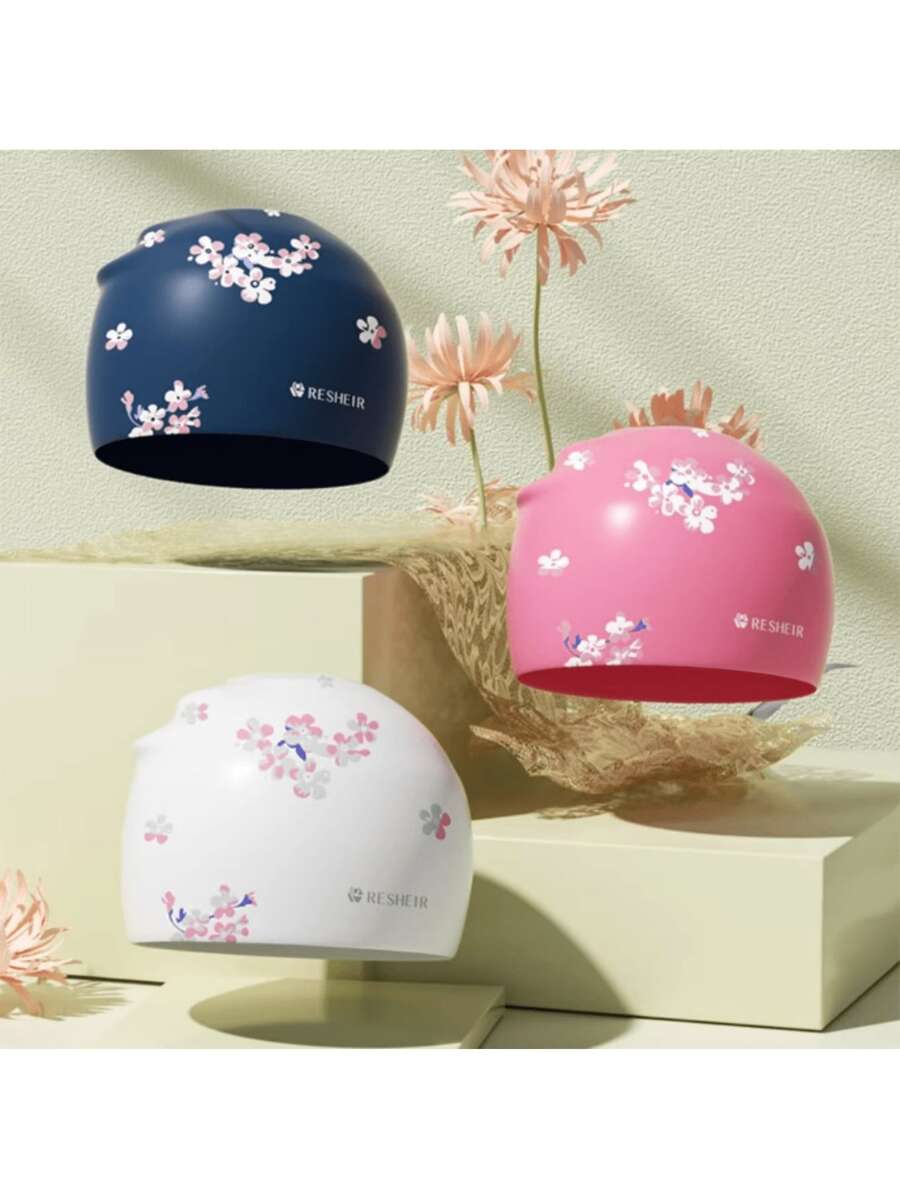 Cuffie da nuoto in silicone da adulto, stampa alla moda, ingrandita, impermeabile, cappelli da nuoto elastici come accessori per il nuoto per donne