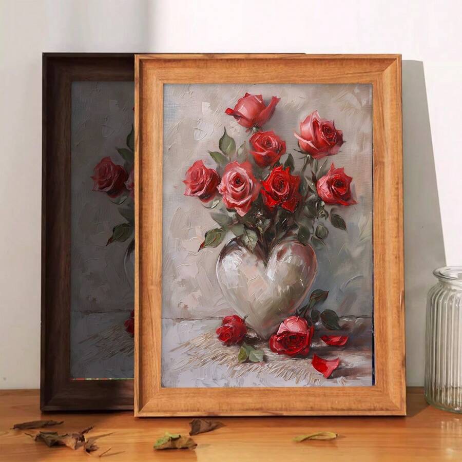 Pintura al óleo de rosas en un jarrón, un regalo de San Valentín para la novia y esposa, adecuado para dormitorio, sala de estar, estudio, bar de hotel, pasillo, mural impermeable