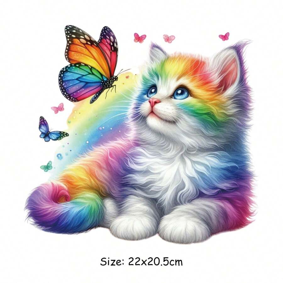 1/2/3 piezas Parches de tela con estampados de mariposa lindos y gato colorido para transferencia de calor, decoración DIY en ropa, sombreros, almohadas, mantas
