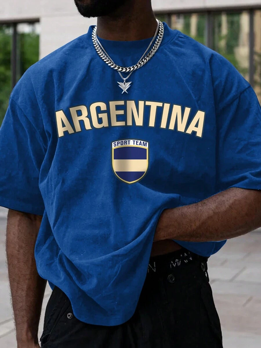Camiseta de cuello redondo de manga corta con eslogan urbano de Argentina, para hombre, estilo de verano