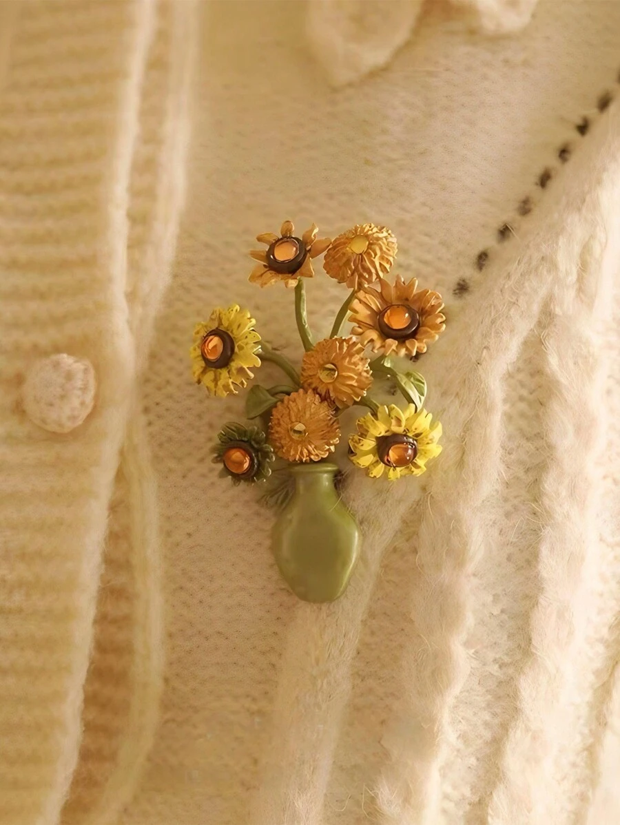 Spille in stile elegante con smalto a tema Van Gogh e girasole, accessori gioiello adatti come regalo per donne, unisex, ufficio, feste, amici, San Valentino, mamma, festa della mamma