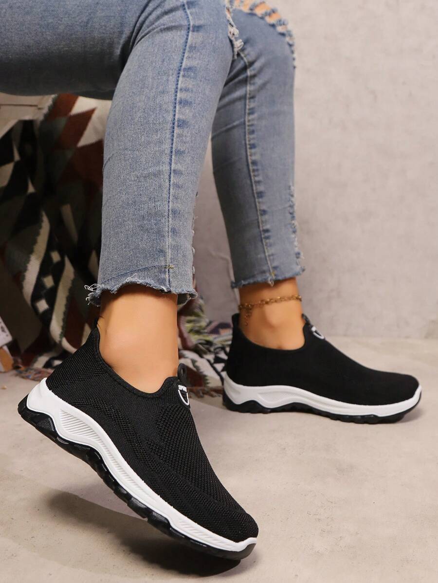 Women's Lightweight Knit Athletic Sneakers, Low Top Running And Tennis Shoes, Breathable Fitness Shoes, Outdoor Walking Shoes Suitable For Vacation Wear
