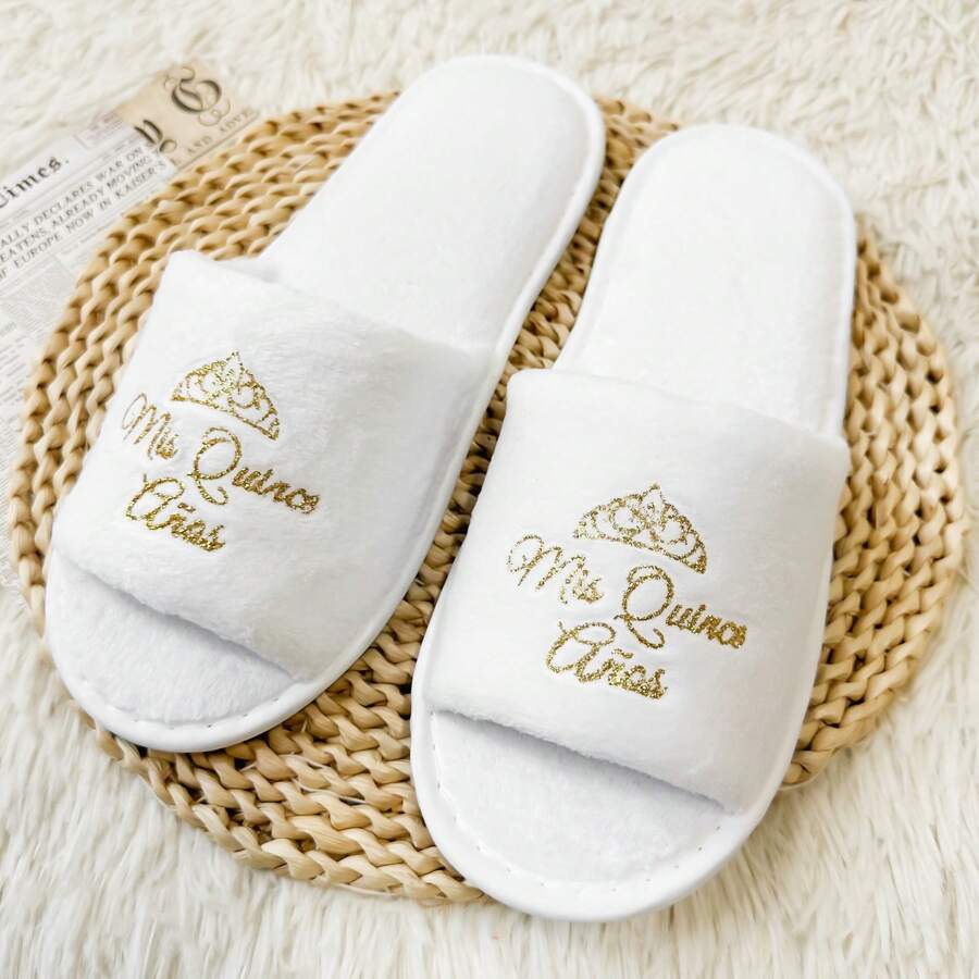 Zapatillas de felpa suave de coral de 15 años, adecuadas para pies de 10.6 pulgadas, color blanco, suela cómoda de EVA de 0.24 pulgadas de grosor, ligeras, de dedo descubierto, apropiadas para interiores, viajes y fiestas de cumpleaños