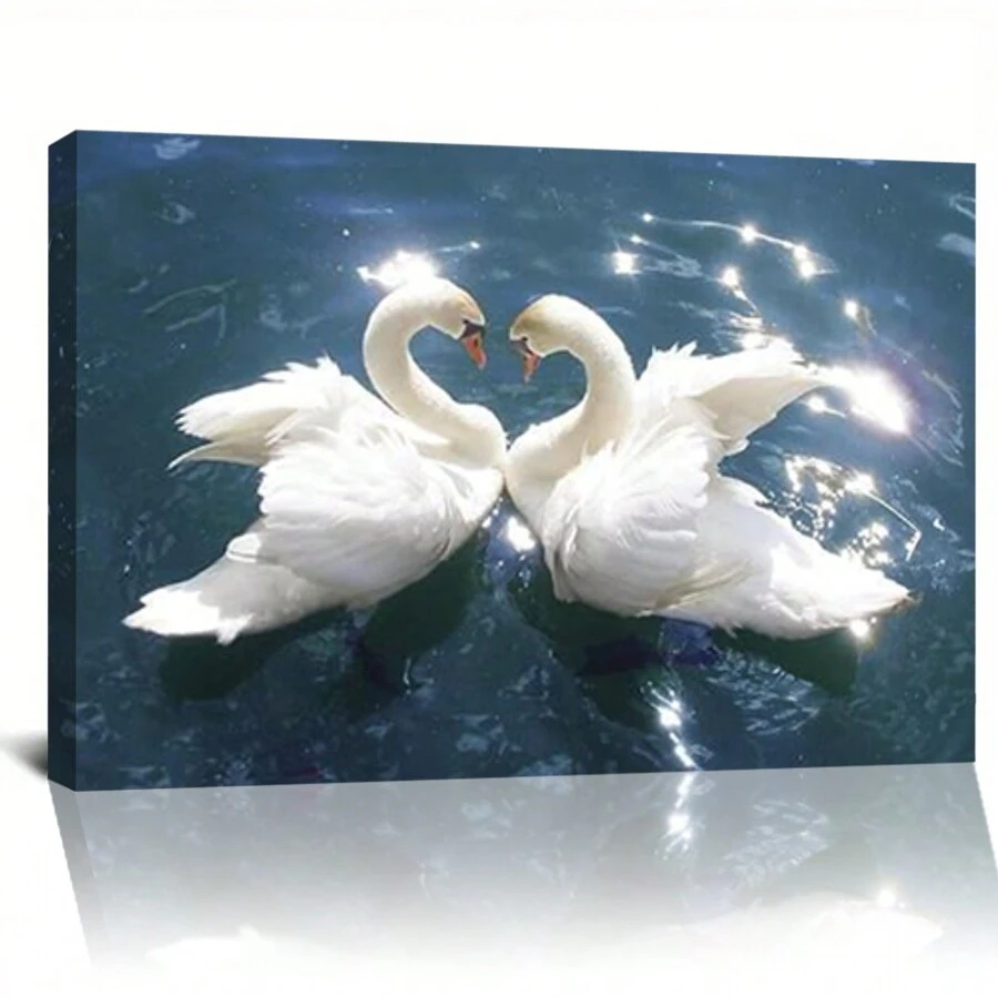 Swan Lake Canvas Painting, Romantic Water Swan Art Decorative Painting, Suitable For Bedrooms, Kitchens, Dining Rooms, Living Rooms, Offices, And Other Home Decor Walls