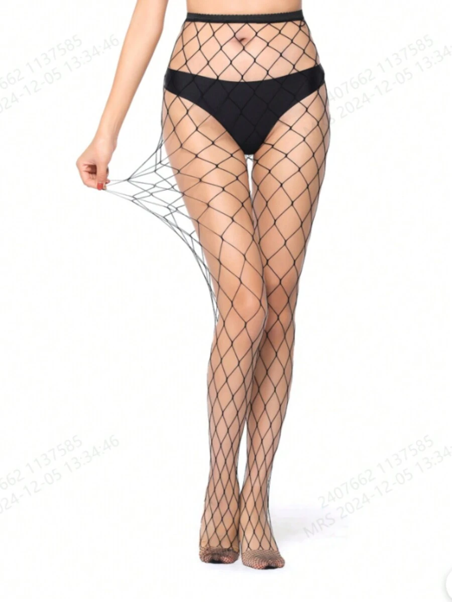 1 par de medias sexy de rejilla para mujer, medias de licra ajustada, medias de malla grande