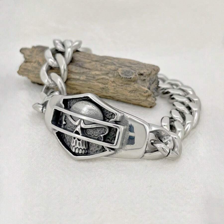 1 pieza Brazalete de acero inoxidable de moda para entusiastas de las motos, talla única