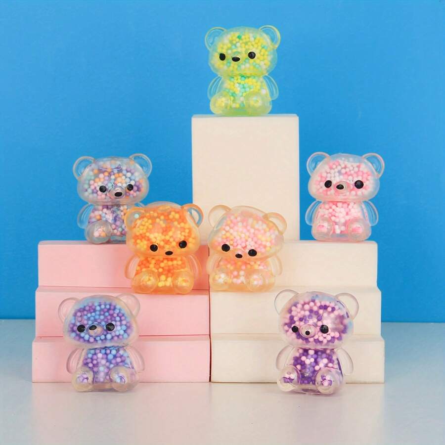 5/10pcs Mini Compressed Bear Toys, Fidget Toys, Colorful Easter Bear Stress Balls, Easter Basket Decor, Suitable For Easter Party Gifts