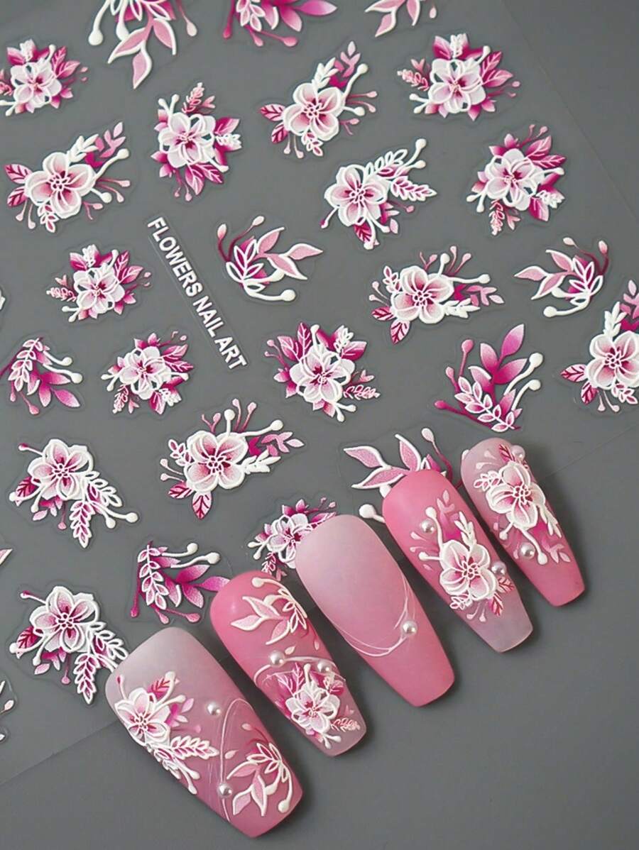 1 st 5D Reliëf Nagelstickers Bloemen Nagelstickers Zomer Nail Art Stickers DIY Ontwerp Decoratie Accessoires Charms