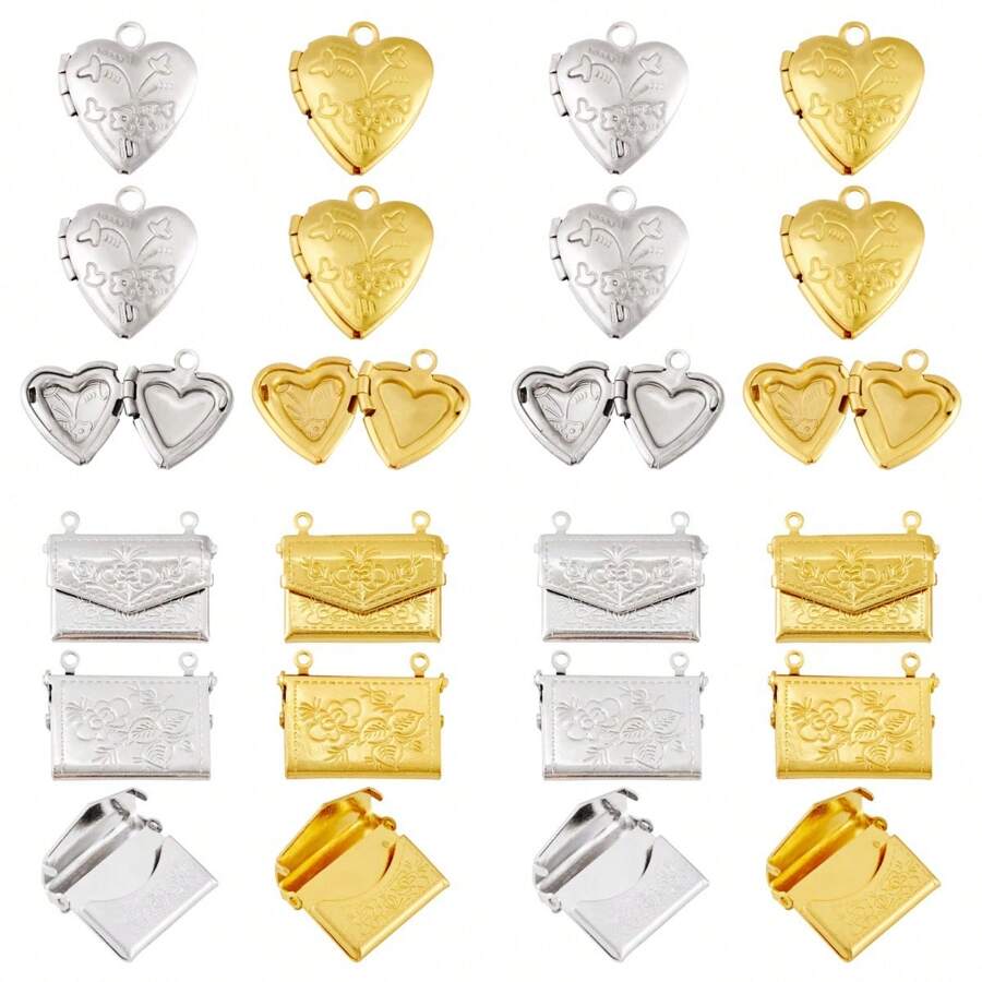 4pcs/20pcs Brass Locket Pendants Heart/Rectangle Photo Frame Charms For Anniversary Birthday Valentine's Day Necklace Gifts DIY