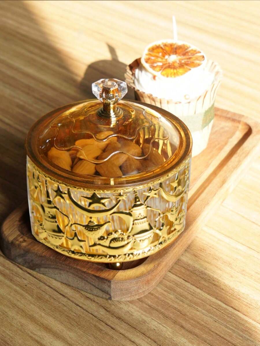 1PC Small Size Gold Shining Metal Snack Candy Tray Holiday Home Decoration Metal Moon Exquisite Decoration Storage Box Bead Box Suitable For Ramadan Festival