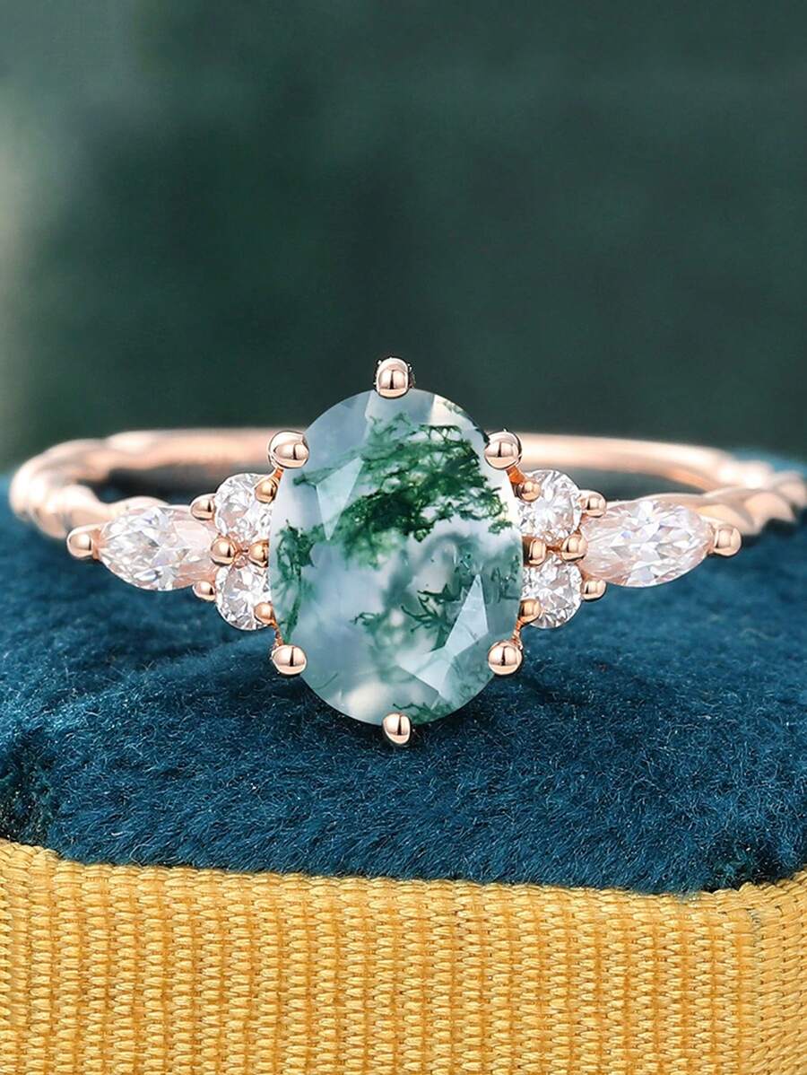 1pc Rose Gold Asymmetrical Mossy Women's Ring, Engagament/Wedding Ring, Synthetic Cubic Zirconia Stone, Anniversary/Christmas/Valentine's Day Gift For Her, Jewelry Ring,Mom,Mother,Mother's Day,Gift