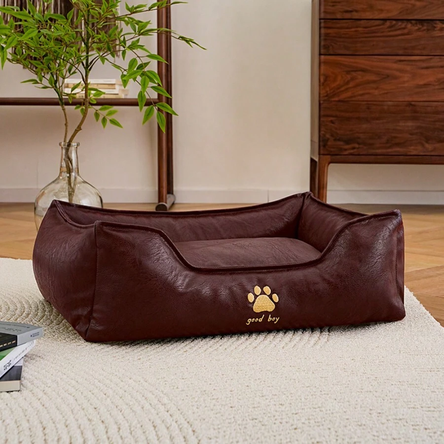 1pc Dog/Cat Leather Cushion Bed, Polyester Filled, No Assembly Needed, Durable & Easy Clean, Suitable For All Dog/Cat Breeds And All Seasons