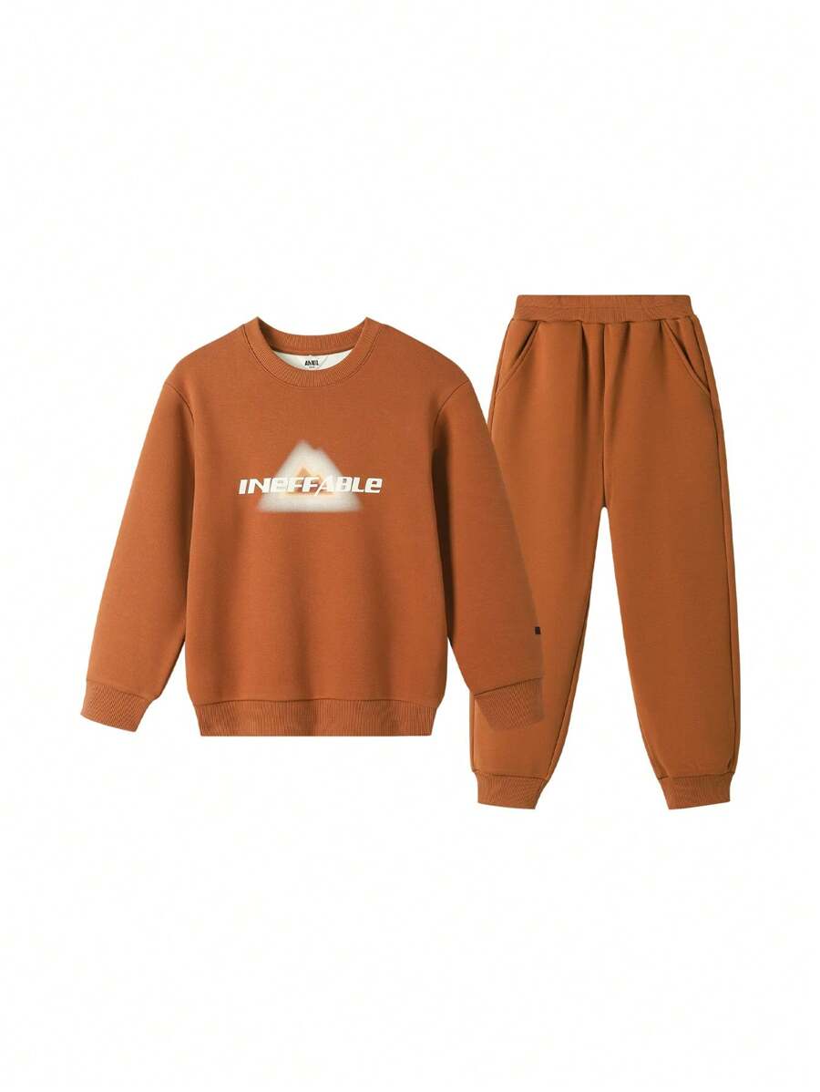 Annil Conjuntos de sudadera de cuello redondo para niñas preadolescentes en ropa infantil, para usar en exteriores y de forma casual en invierno, forrados térmicamente, cálidos con estampados