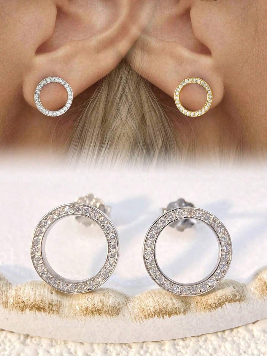 1 Paire De Boucles D'oreilles Rondes À Zircone En Argent Sterling S925 Bijoux Fins Pour Femme
