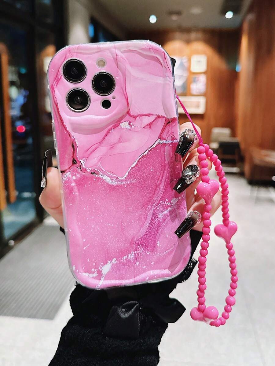 2 sztuki Przezroczyste Tłoczone Tie Dye Różowy Marmurowy Wzór Z Różowym Sercem Smycz Etui Na Telefon Kompatybilne Z iPhone 15 Pro Max, Kompatybilne Z iPhone 14/Pro/14 Mini, 13/12/13 Mini Wstrząsoodporne Ochronne Etui, iPhone 11 Pro, XR/15/15 Pro/15 Plus/X/XS/XR, Słodkie Kompatybilne Z iPhone 16/16 Pro/16 Pro Max/16 Plus