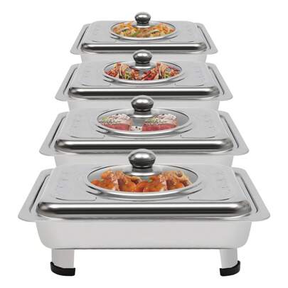 4 Pcs Chafing Trays Rectangular Chafing Dish Chafer Pan Buffet Tray With Lid