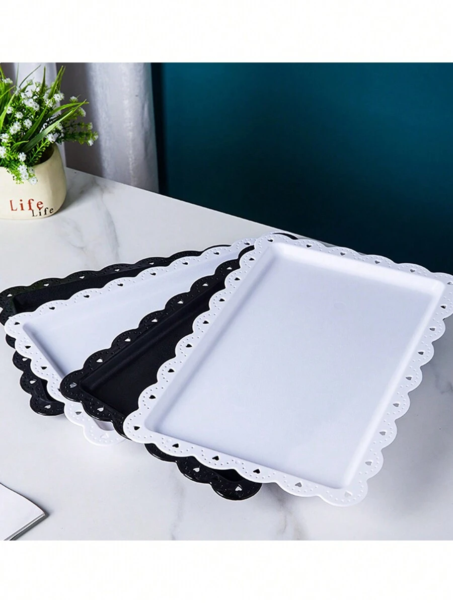 1/2/4/6pcs Plastic Rectangular & Heart Shaped Hollow Display Tray, Suitable For Cupcakes, Donuts, Macarons, Party, Birthday, Wedding, Afternoon Tea
