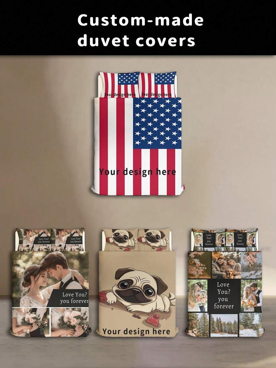 Housse de couette et taies d'oreiller personnalisées avec photo/design | Ensemble de literie imprimé en microfibre sur mesure