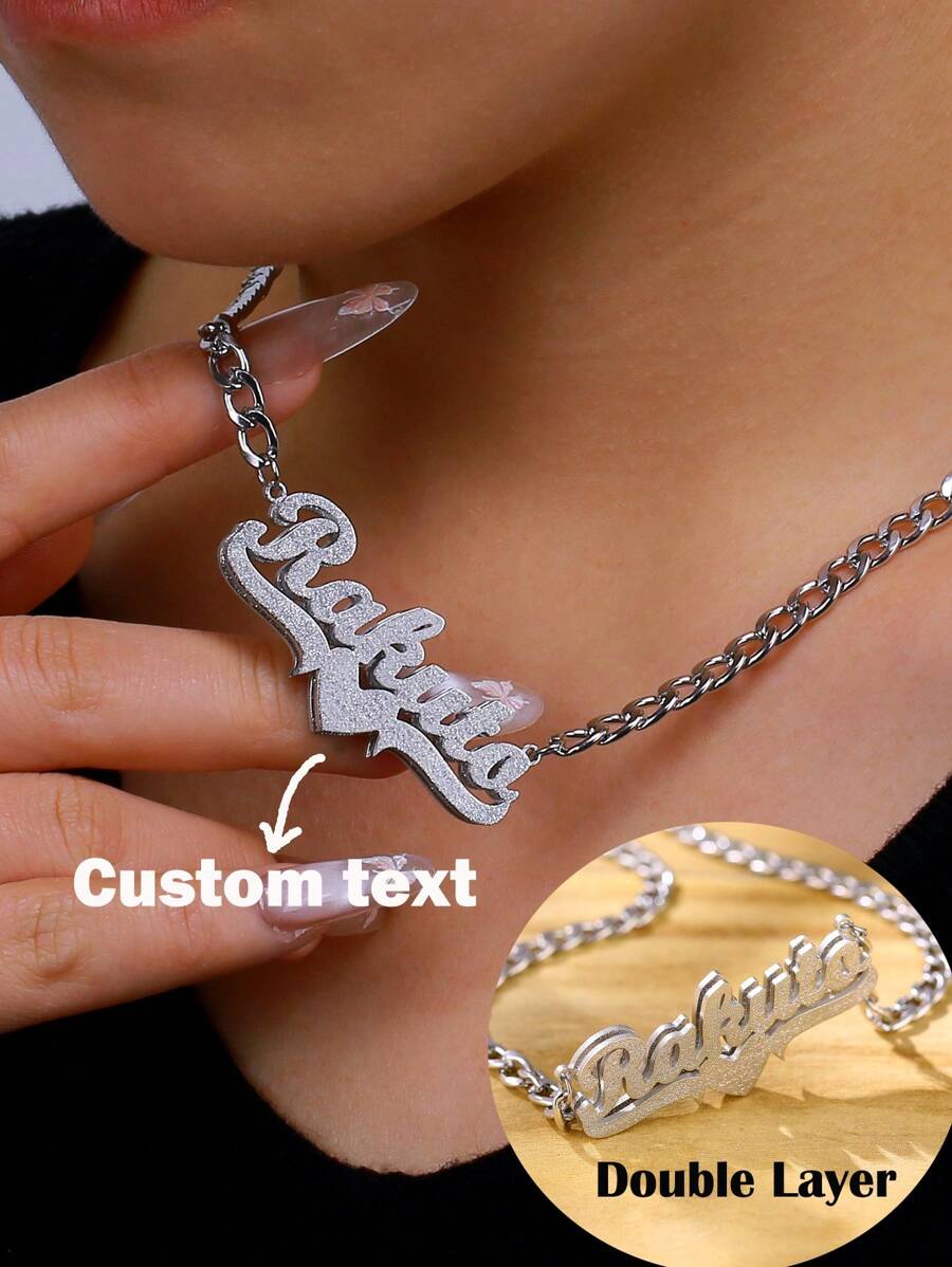 Collier personnalisé en 3D à double couche soudé avec couronne et pendentif en forme de cœur personnalisé à double pendentif. Chaîne gourmette en acier inoxydable pour homme et femme