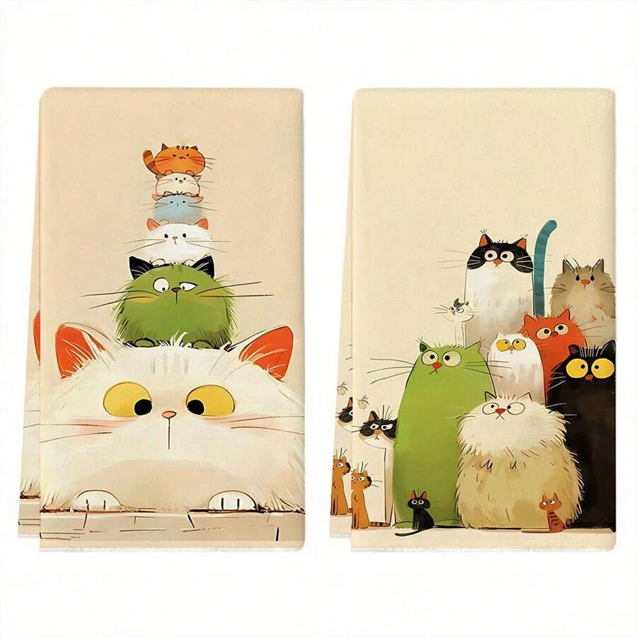 Cat Themed Kitchen Towel, Dish Drying Cloth, Soft And Absorbent Cleaning Rag, Decorative Hand Towel For Holiday, Kitchen Decor, Dining Table Decor, Home Accessories
