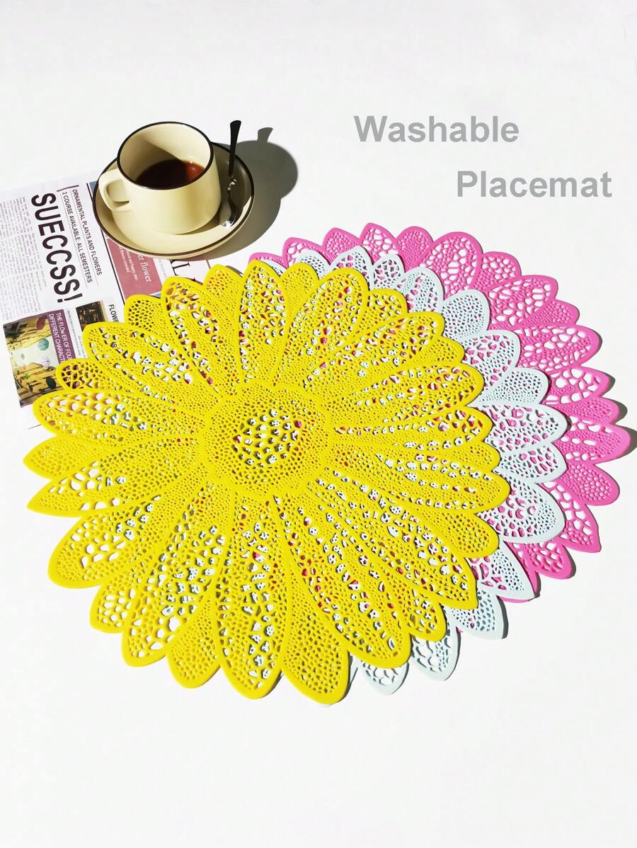 1pc 40cm Round Blooming Flower Shape Table Placemat Vase Mat Home Decoration PVC Mat,Colorful And Gorgeous, Hollowed-Out Design