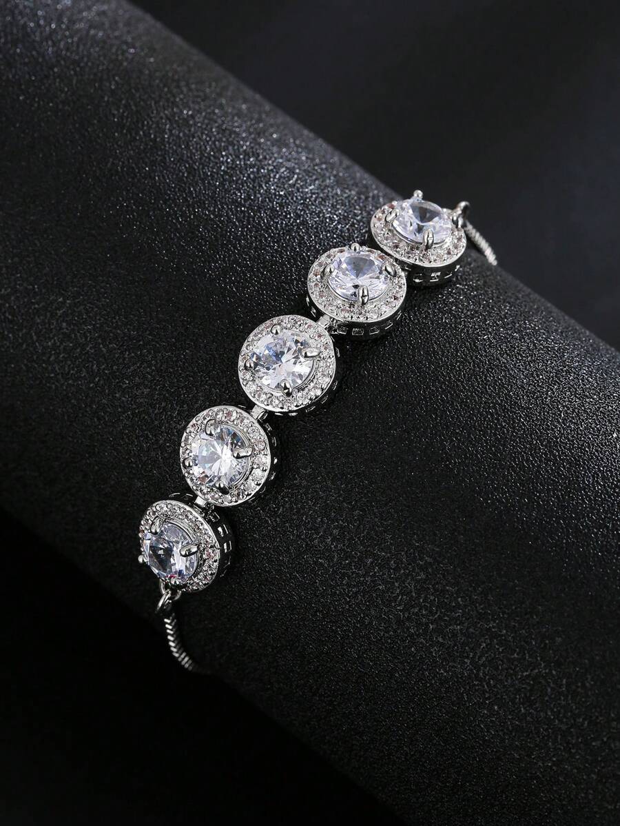 1 Piece Fashion Round Cubic Zirconia Adjustable Bracelet For Women Bangles Jewelry Gift