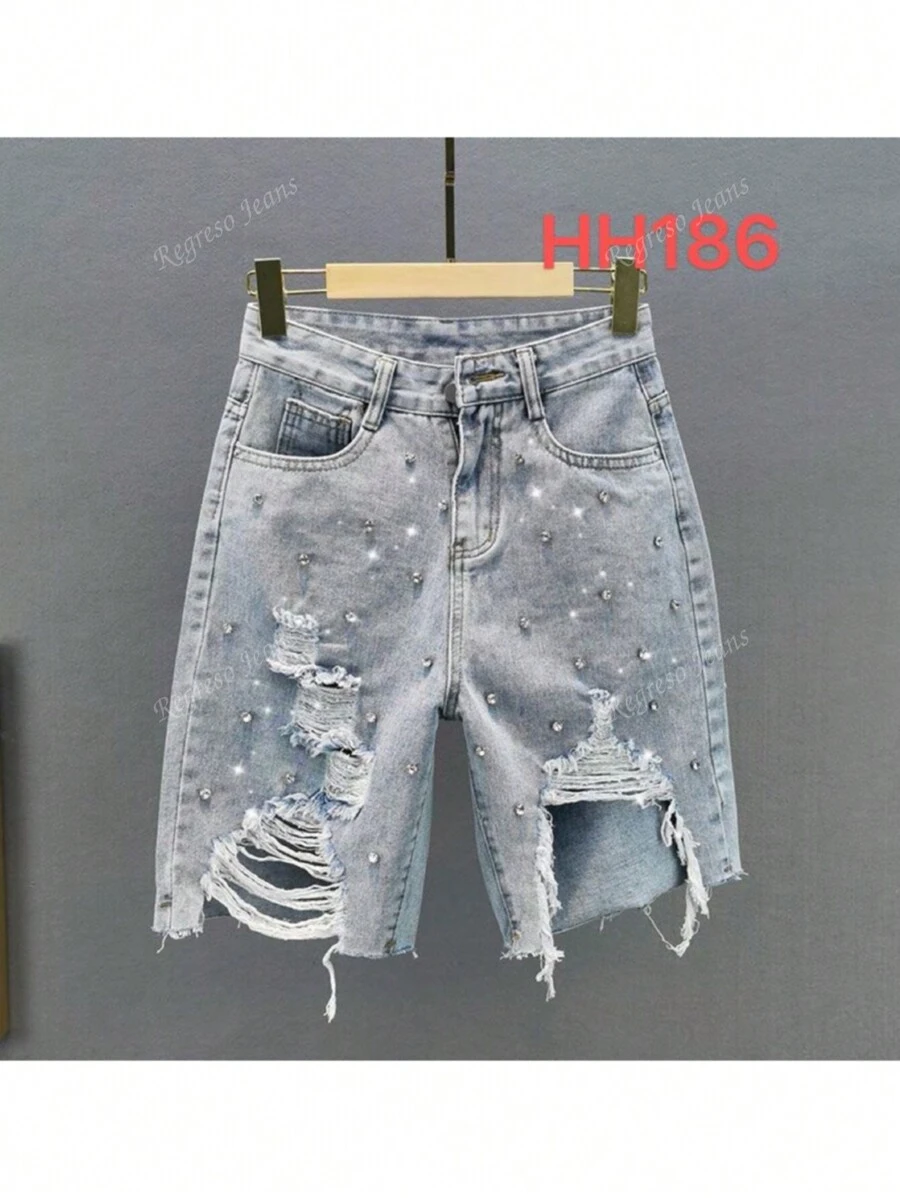 shorts bermude mezclilla con brillos para mujer