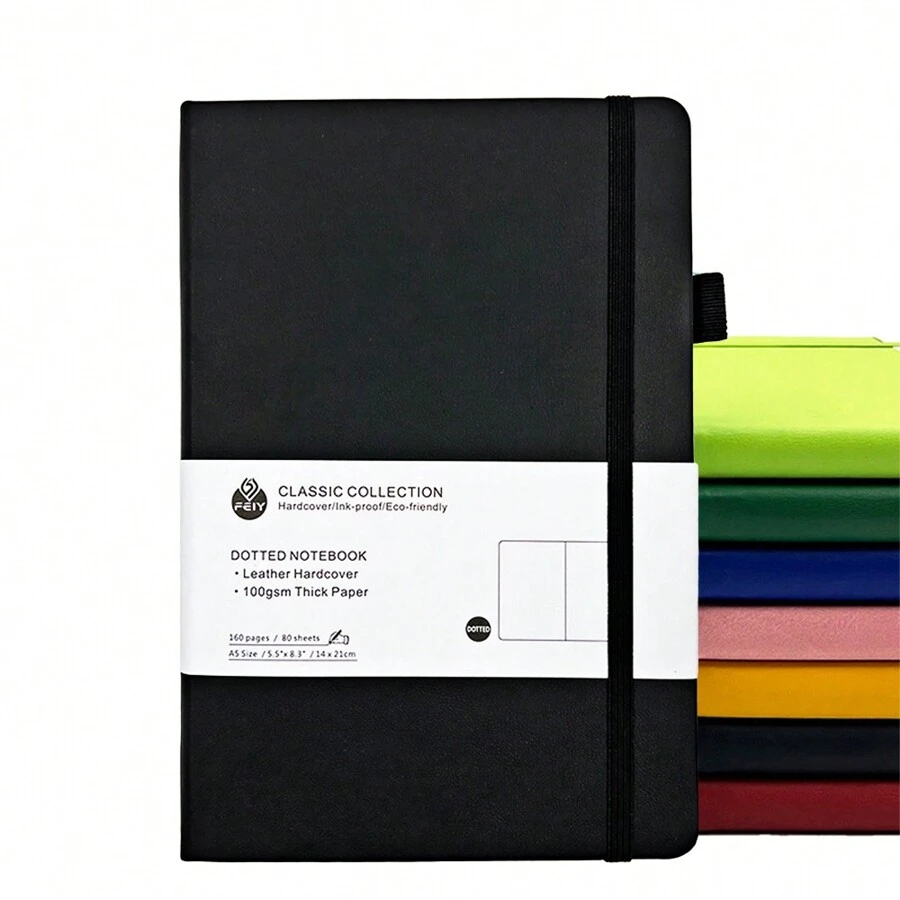 Journal à pois de type Bullet A5 pour la créativité - Cahier à grille de points de 100 g/m², avec 160 pages numérotées et une reliure à plat, idéal pour un usage personnel, les objectifs et l'organisation