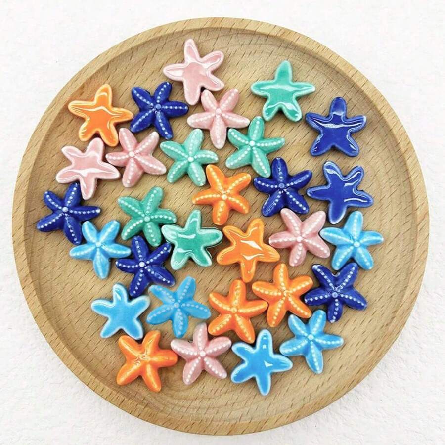 3pcs Colorful Starfish Ceramic Beads, For DIY Jewelry Making (Necklace, Bracelet, Keychain, Bag Chain), Suitable For Daily Wear And Gift Giving