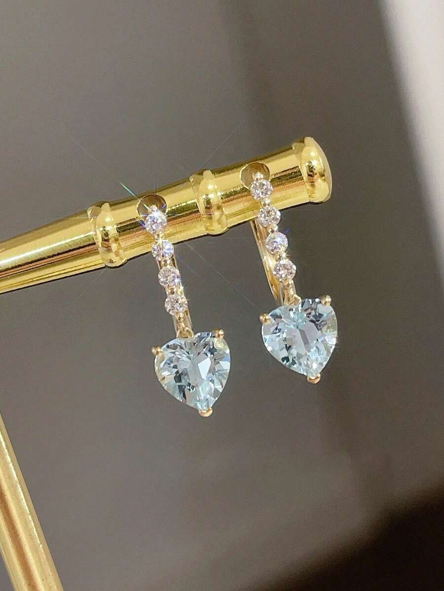 2 Stücke/Set S925 Sterling Silber Kubikzirkonia Aqua-Blau Wassertropfen Anhänger Ohrringe, elegant vintage, geeignet für den täglichen Gebrauch von Frauen, Festival-Partys, Geschenk
