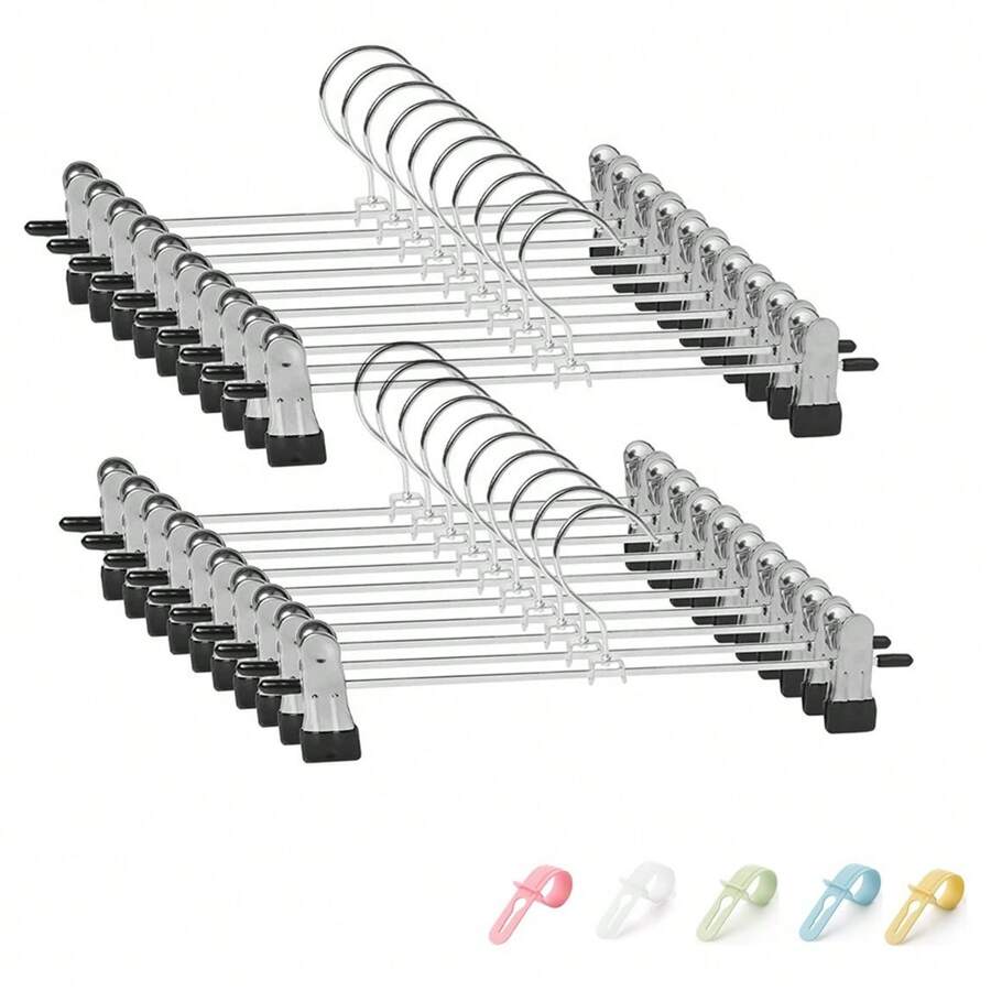 20pzs/40pzs/60pzs Ganchos Para Ropa Pantalon De Metal Cromado Con Pinzas, Ganchos De Metal Cromado Con Pinza Para Colgar Pantalones
