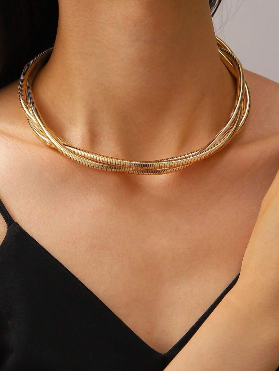 1pc Fashionable Minimalist Snake Bone Woven Necklace/Choker, Suitable For Women's Daily, Banquet And Party Wear